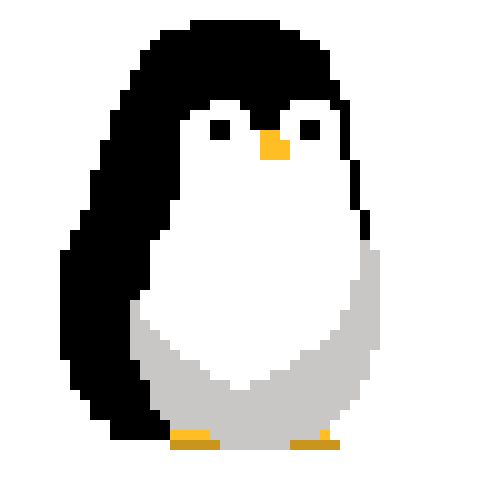 pixelated penguin bobbing its head